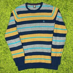 Vintage Element Striped Color Block Lightweight Knit Sweater Tan Gray Blue Color